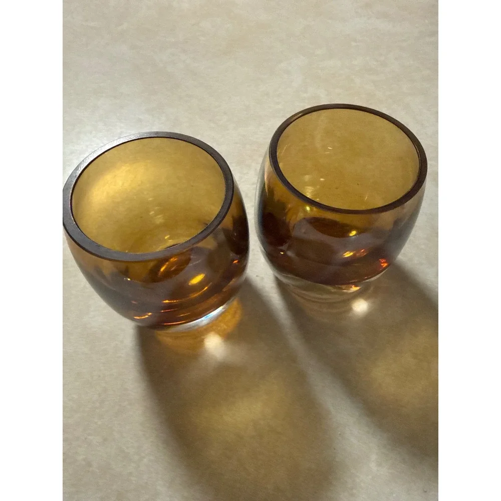 Mikasa Home Accents Amber Glass Votive Candle Holder Juice Tumbler Set of 2